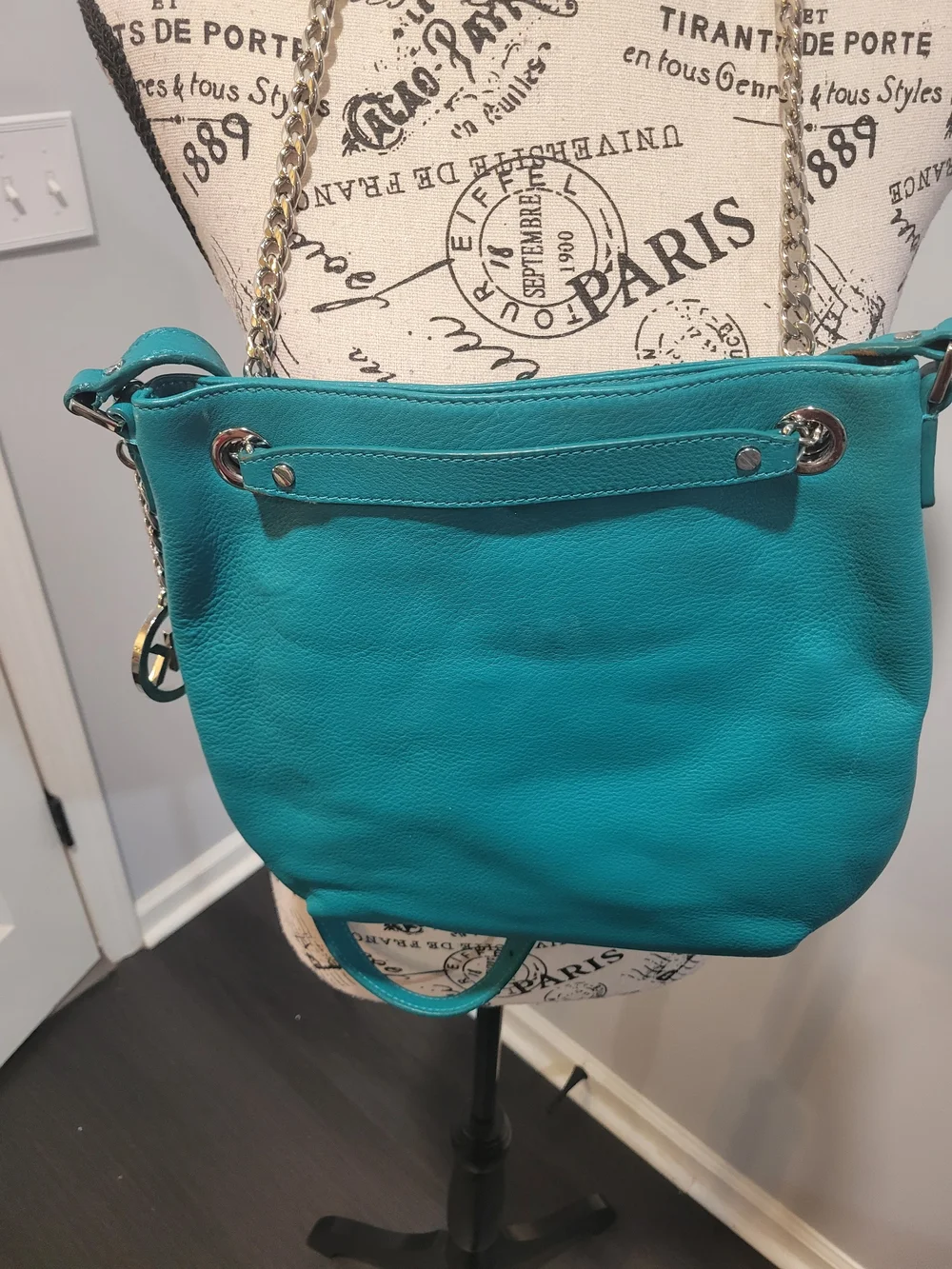 Michael Kors Turquoise Leather Shoulder Bag with Chain Strap